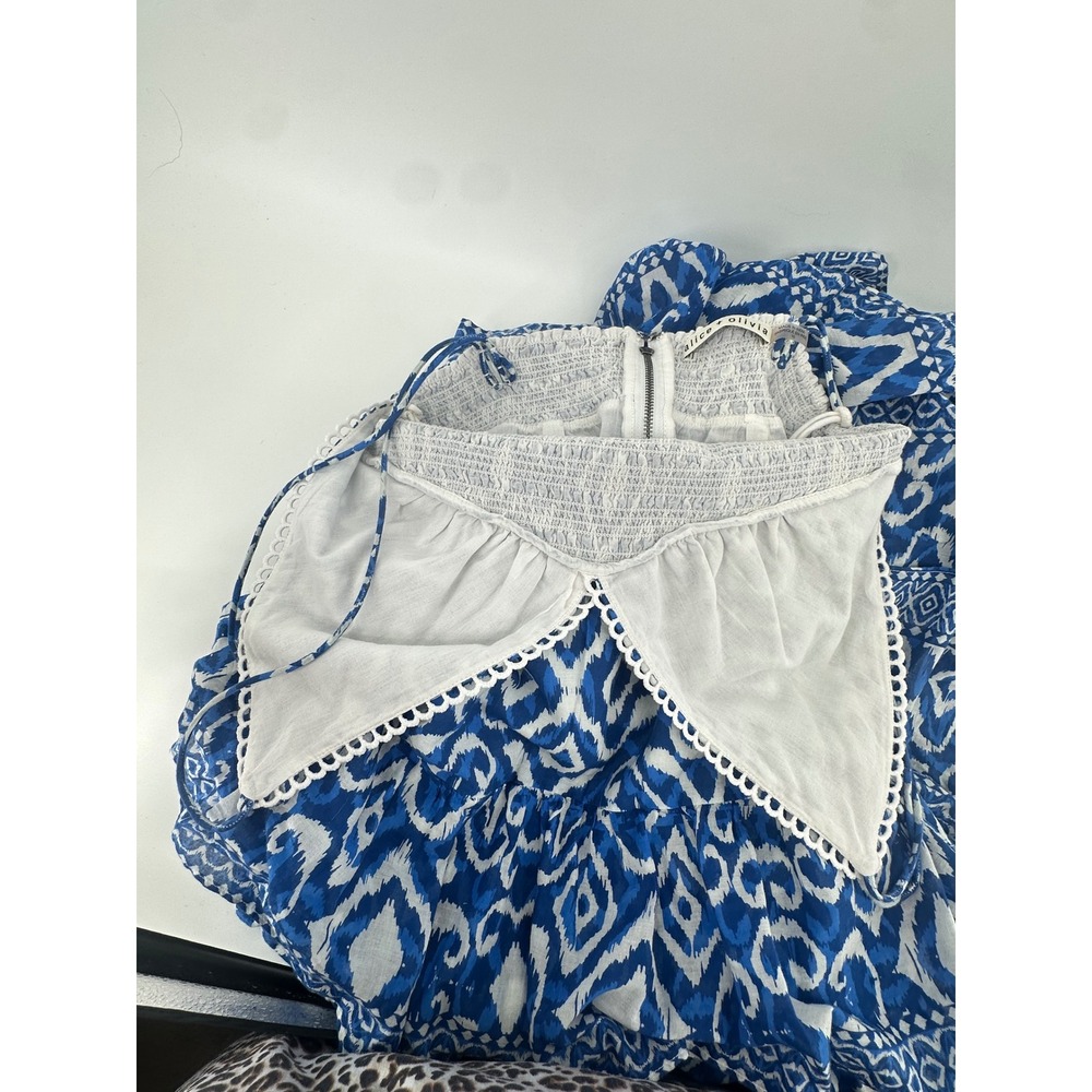 Alice + Olivia Imogene Blue Ikat Tiered Cotton Maxi Dress Size 10 Wedding Guest - Picture 16 of 16